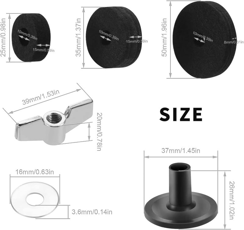 CashBeat 23 Pcs Cymbal Replacement Accessories Set, Includes Cymbal Felts, Hi-Hat Clutch Felt, Cymbal Sleeves with Base, Wing Nuts, Washers & Drum Key, Essential Hardware for Drum Kit Maintenance - Image 4